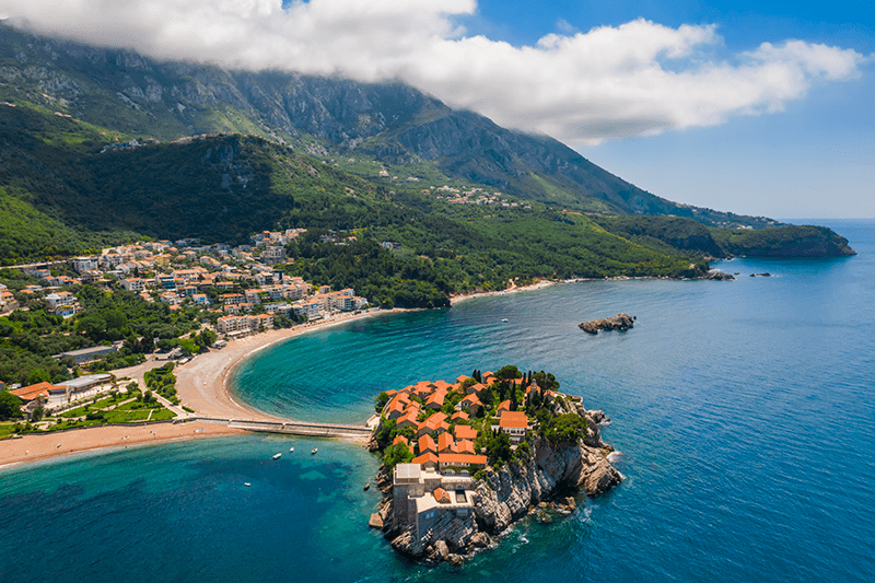 aerial view of sveti stefan island in budva monte 2025 01 08 02 57 30 utc min
